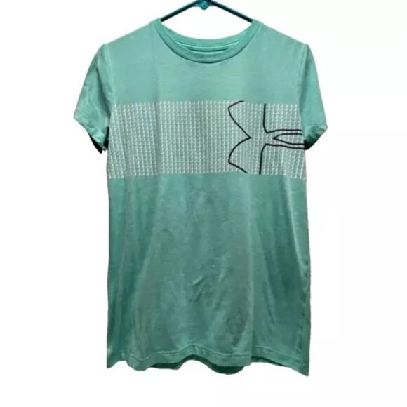 Under Armour UA Heat Gear Turquoise Ladies XS Loose Fit Digi Print UA Logo GUC - Picture 1 of 9